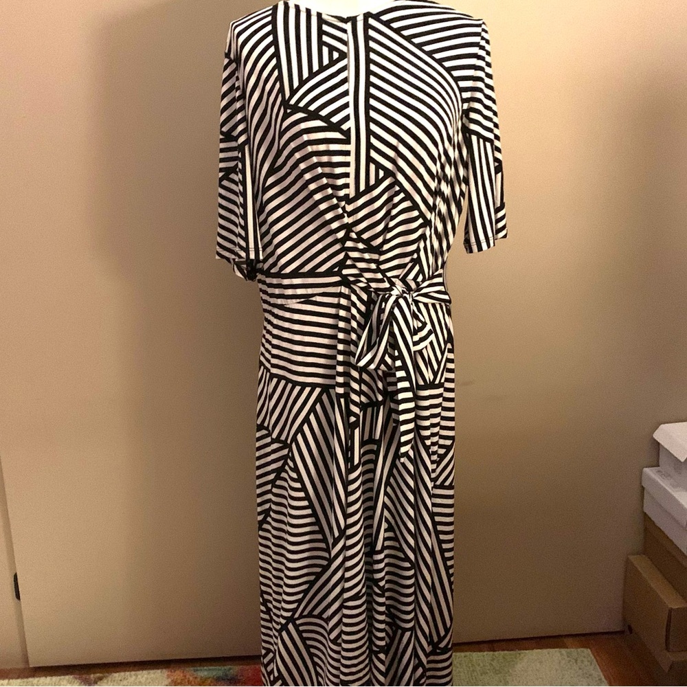 London Times Black and White Striped Dress